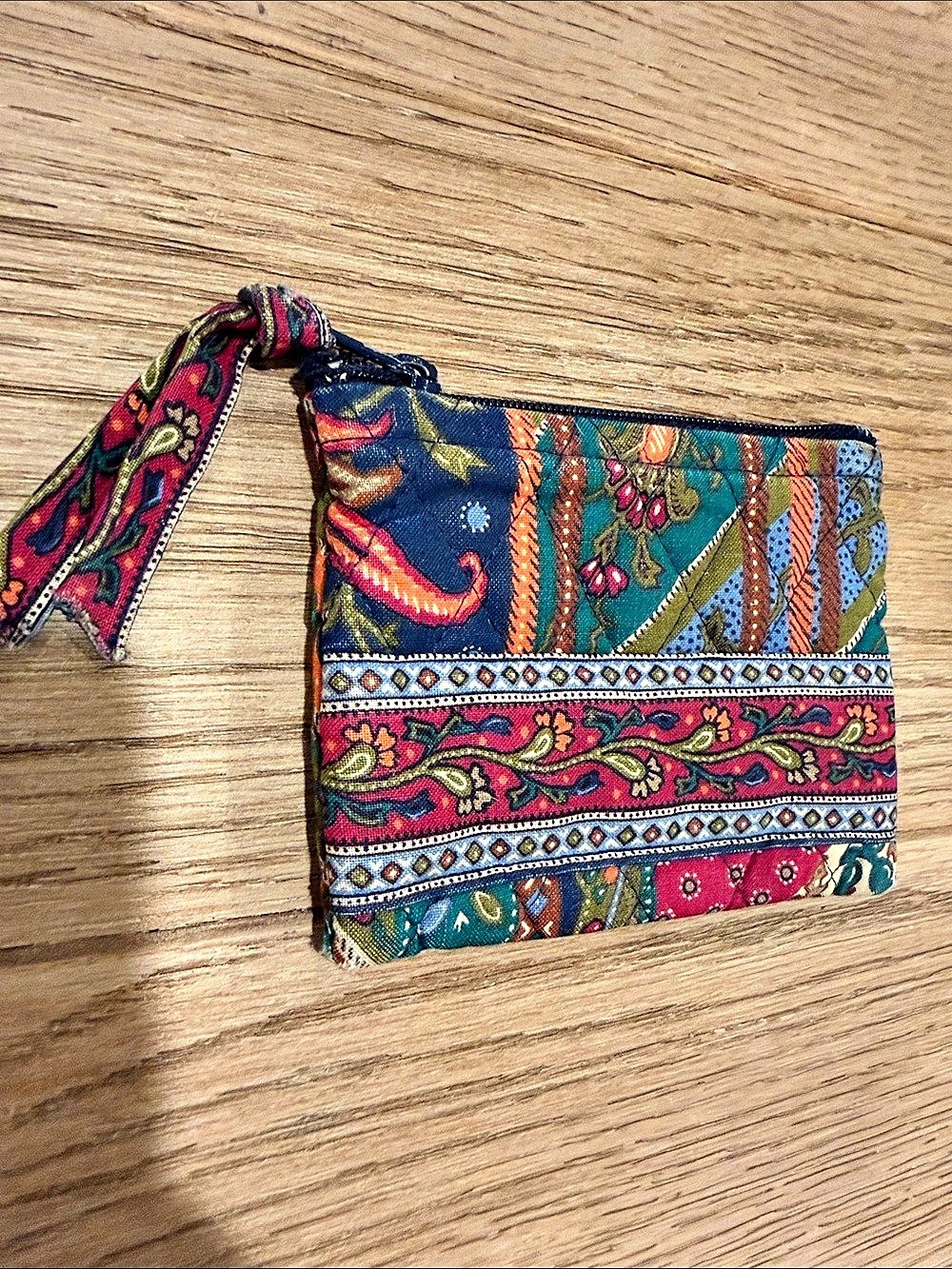 Vintage Vera Bradley Quilted Zip Coin Purse Pouch Blue & Multicolor